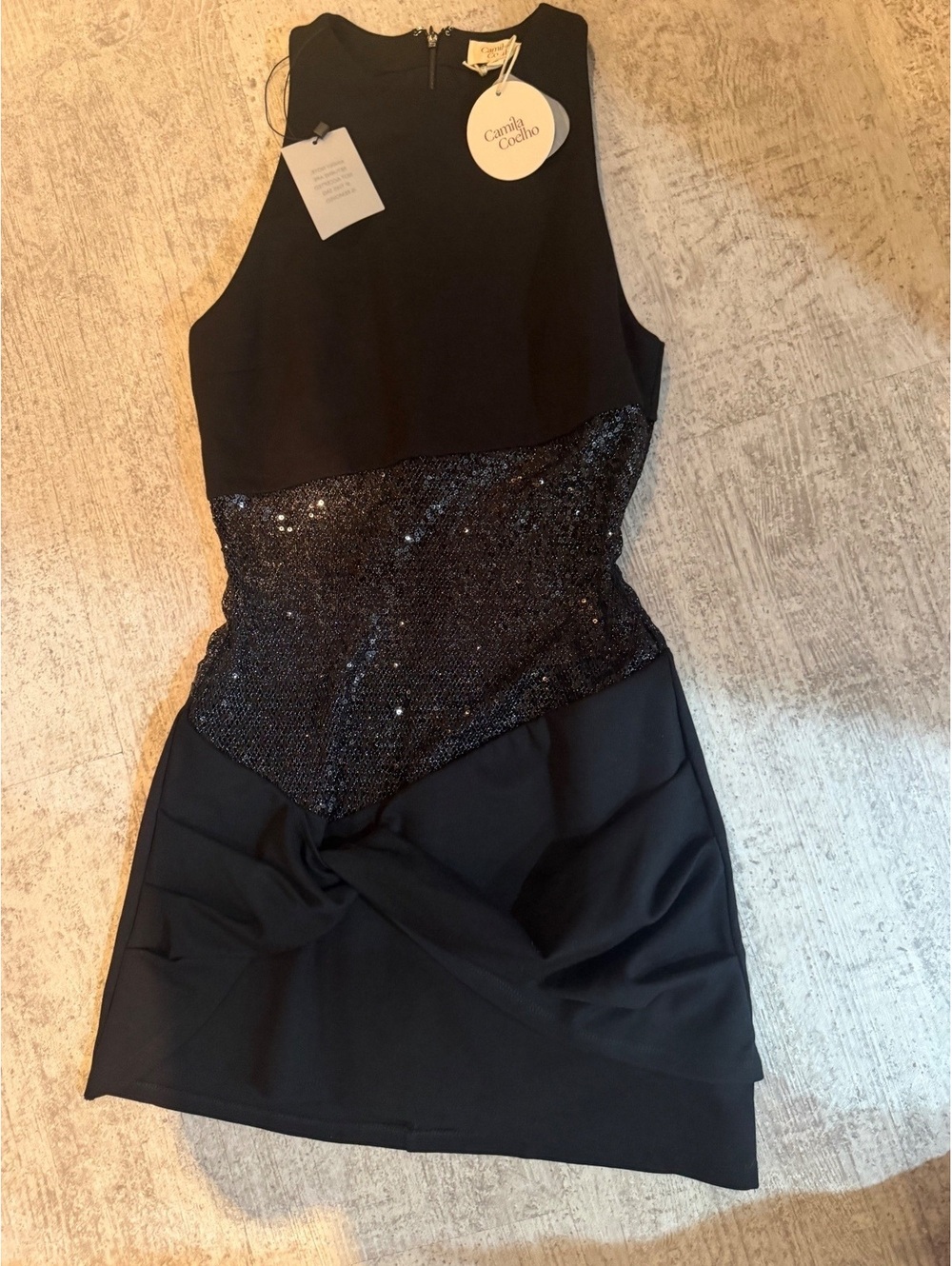 NWT Camila Coelho Revolve Soraia sparkle mini dress Black small retail $198 - Picture 2 of 5